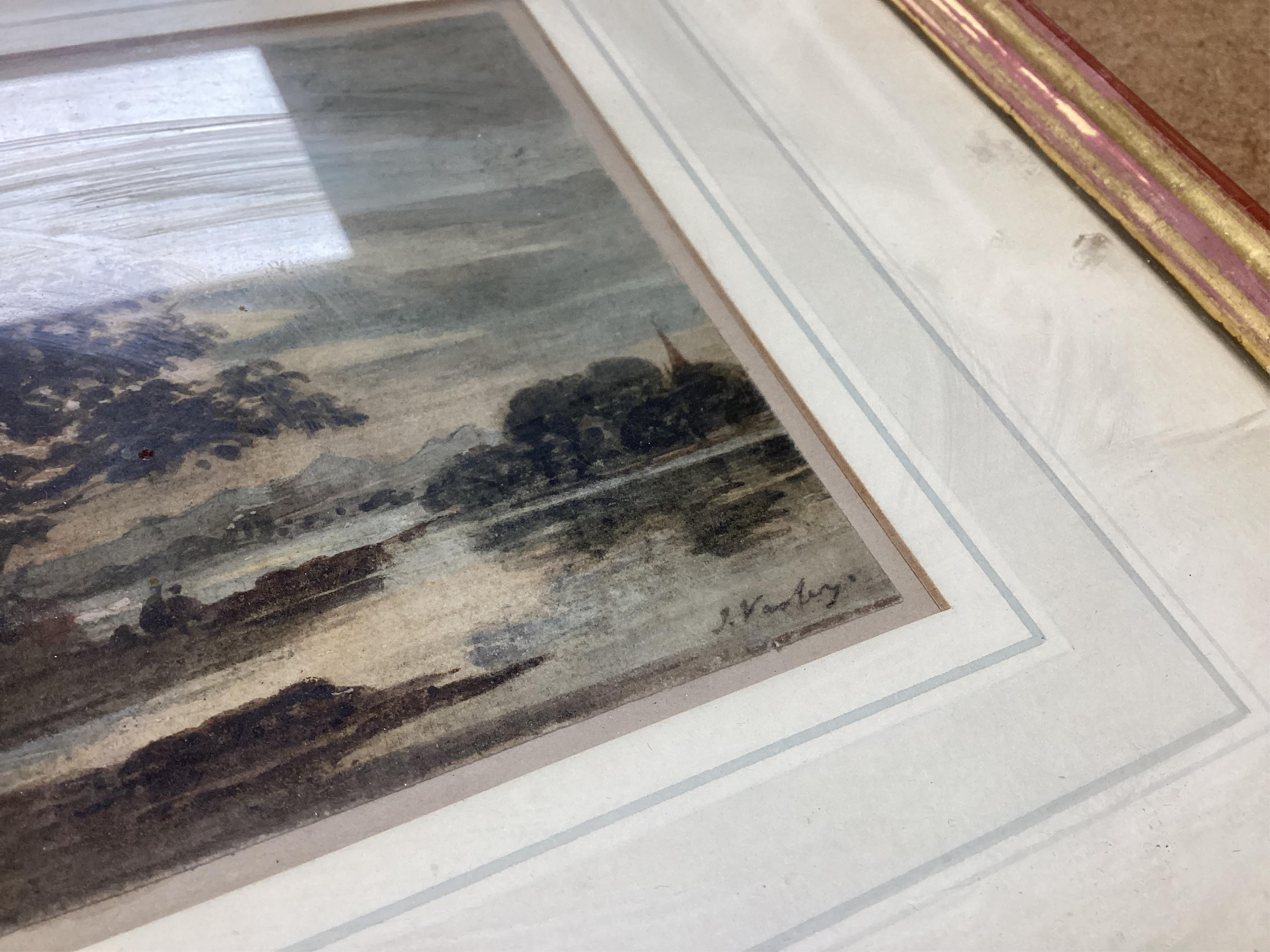 John Varley (1778-1842), watercolour, ‘Sunset’, signed in ink, together with another watercolour, signed G. Varley, 13 x 19cm